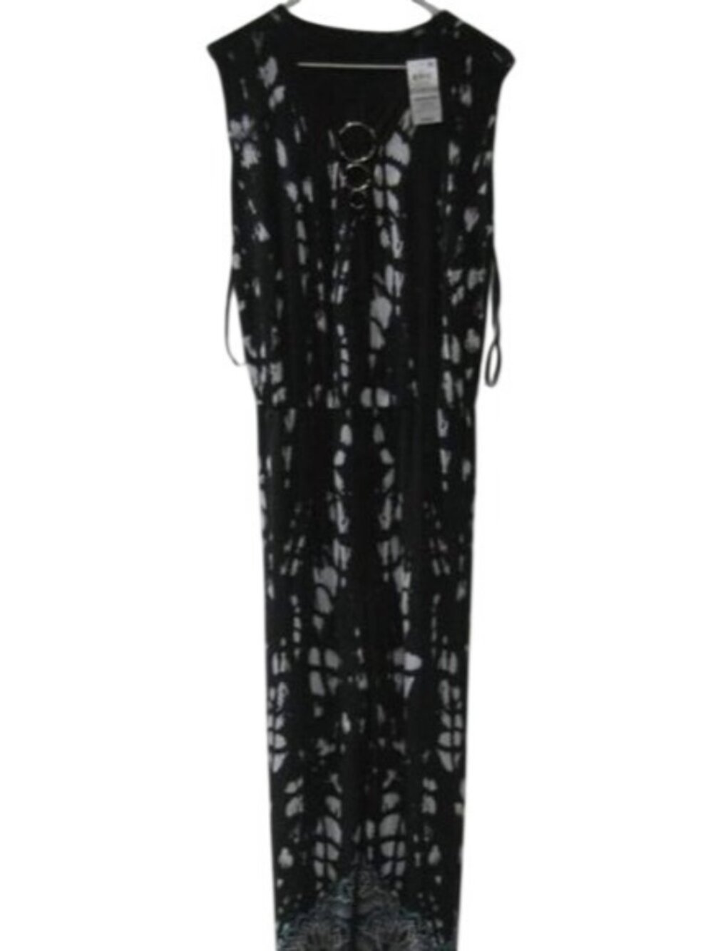 INC Black & White sleeveless maxi dress tie dye boho design 1X NWT